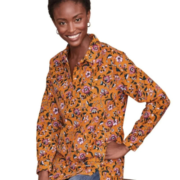 Garnet Hill Tops - NWOT Garnet Hill Women's Medium M Feather Wale Corduroy Tunic Floral Long Sleeve